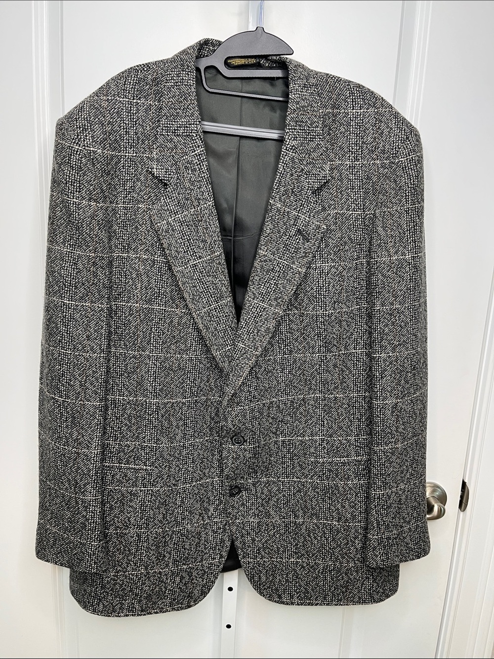 Men's Gray Windowpane Wool-Blend Sport Coat Blazer 48R